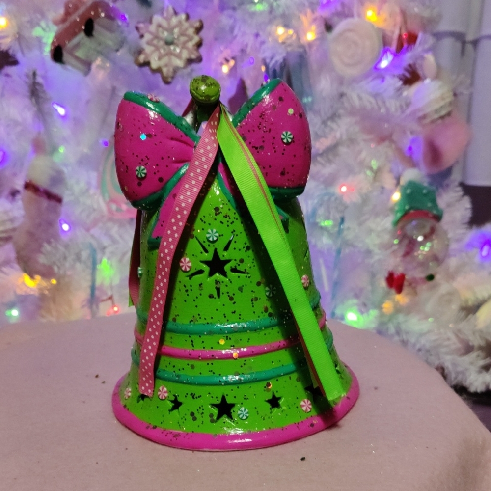 Festive Pink and Green Bell Ornament